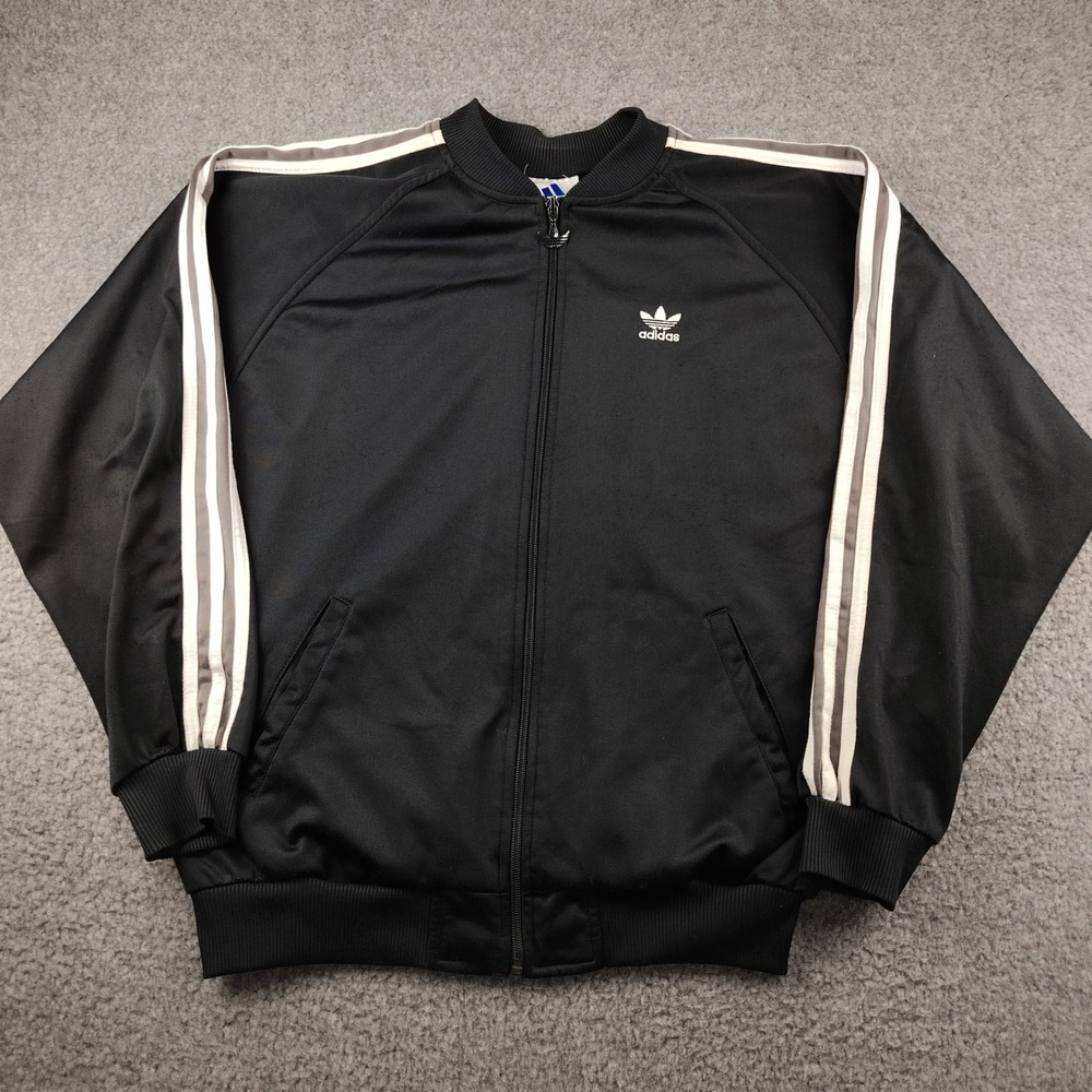 VTG 90s Adidas Track Jacket treefoil Mens Medium Black White Stripes